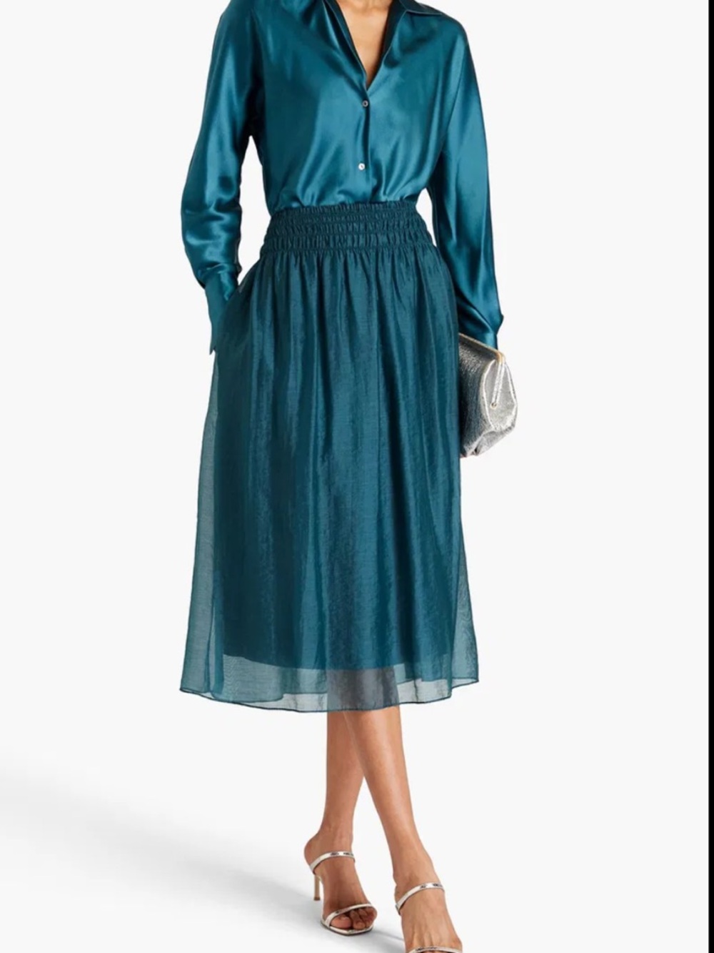 VINCE. Smocked Tencel-Blend Midi
Skirt